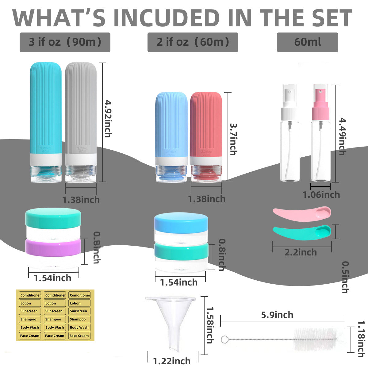 Leak Proof Travel Silicone Bottles Set 60ml 90ml Portable Containers for Shampoo Body Wash