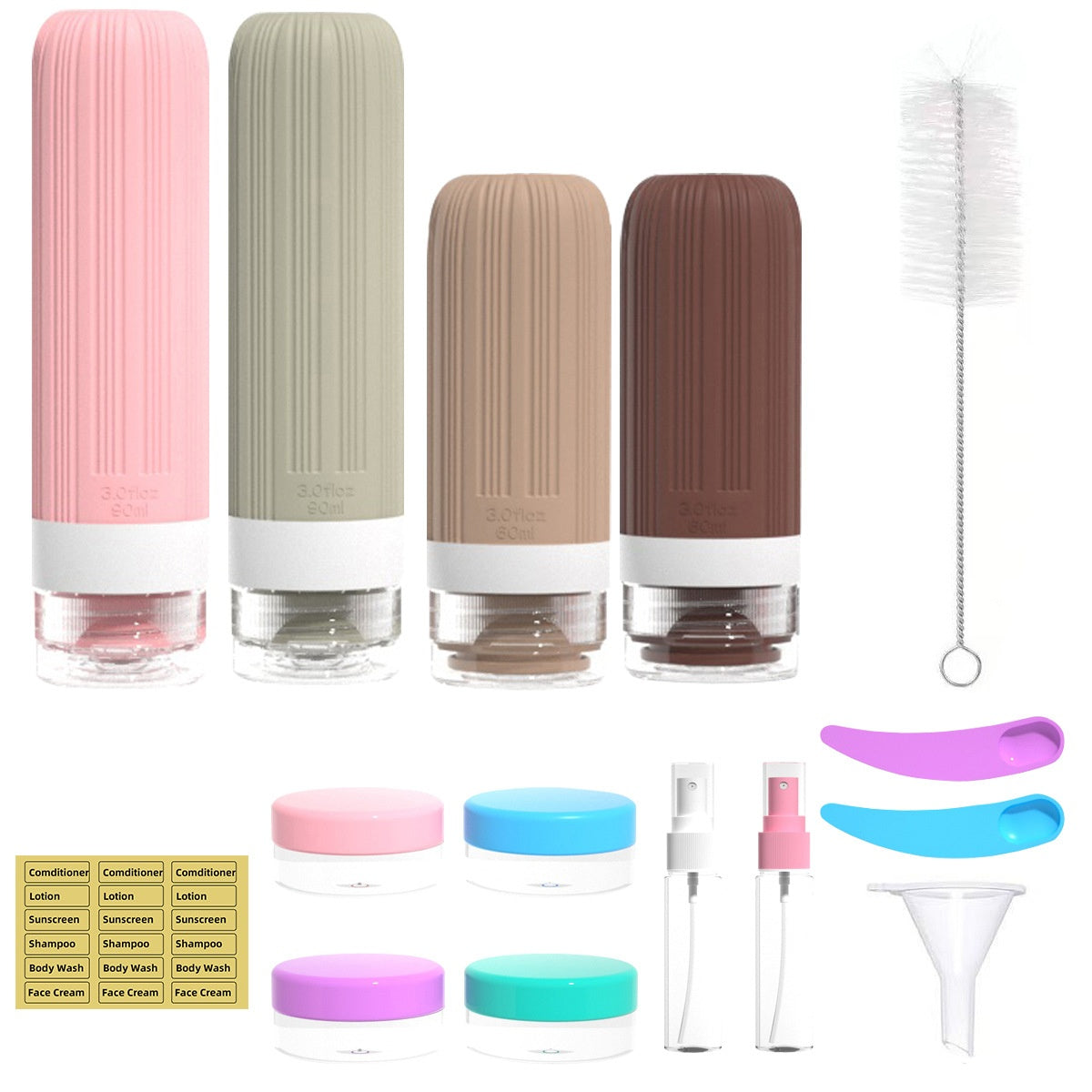 Leak Proof Travel Silicone Bottles Set 60ml 90ml Portable Containers for Shampoo Body Wash