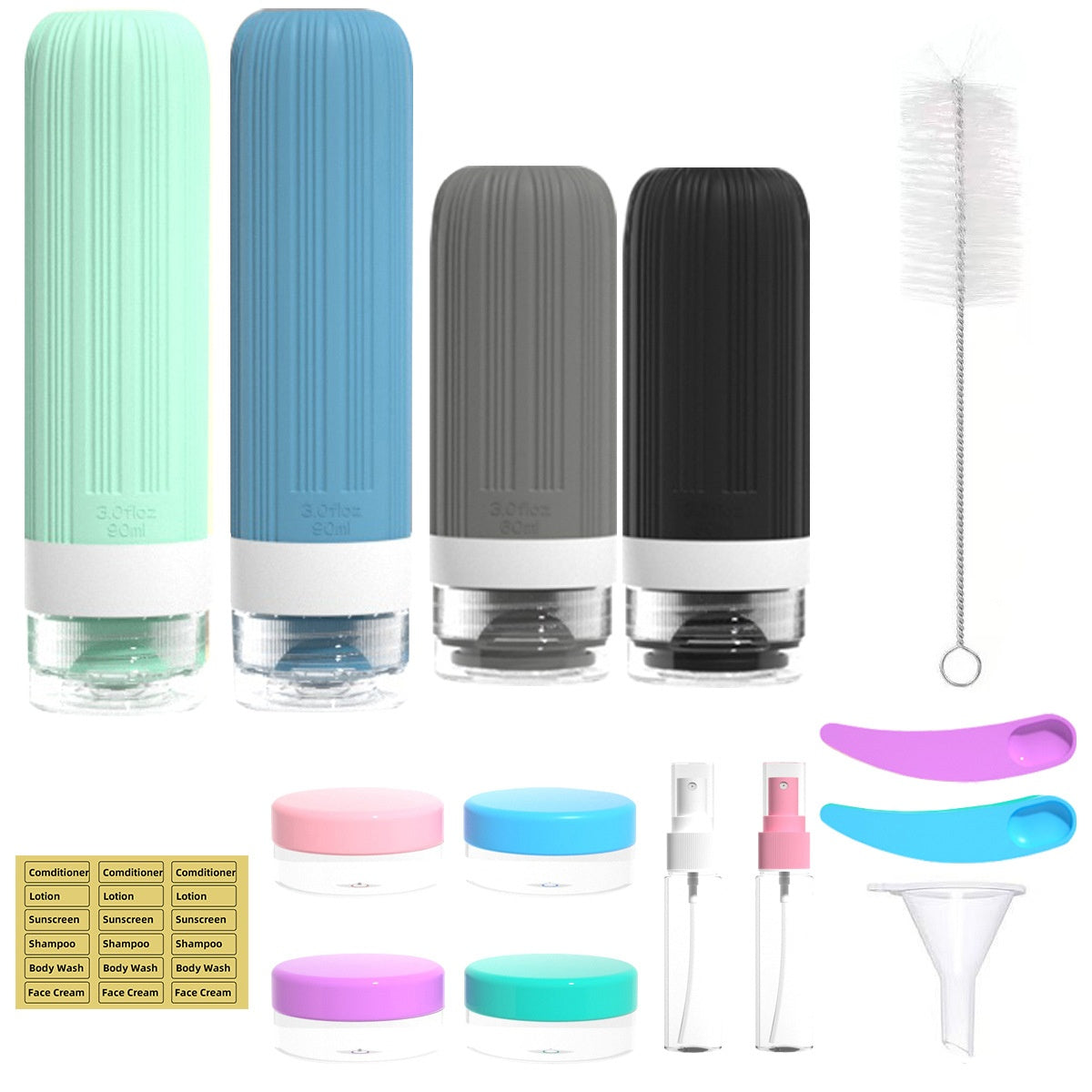 Leak Proof Travel Silicone Bottles Set 60ml 90ml Portable Containers for Shampoo Body Wash