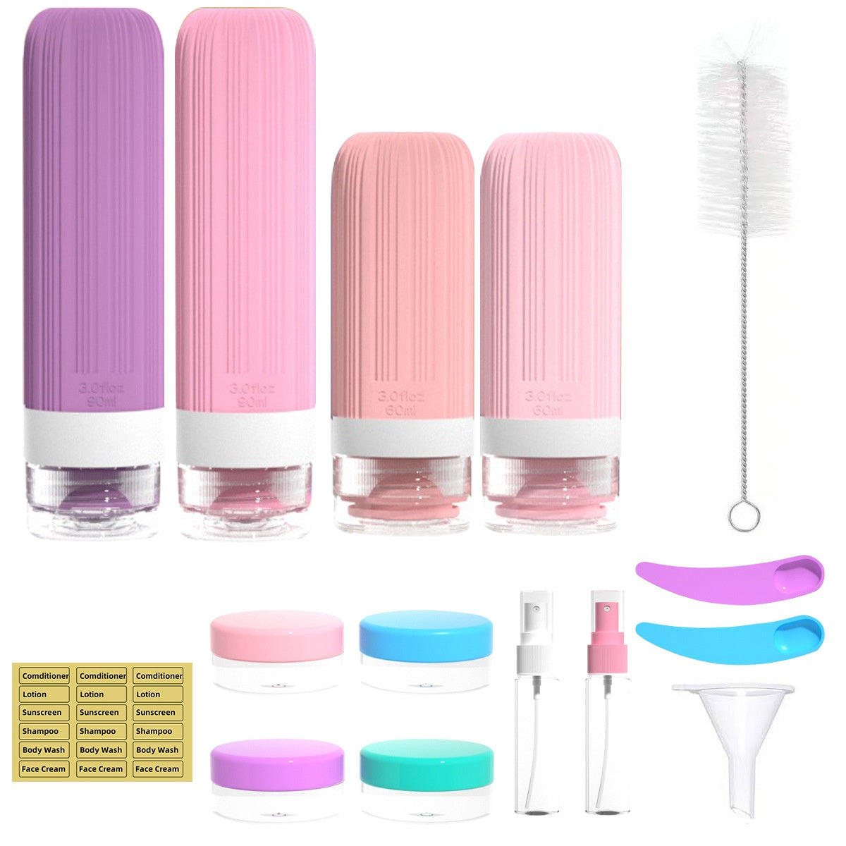 Leak Proof Travel Silicone Bottles Set 60ml 90ml Portable Containers for Shampoo Body Wash