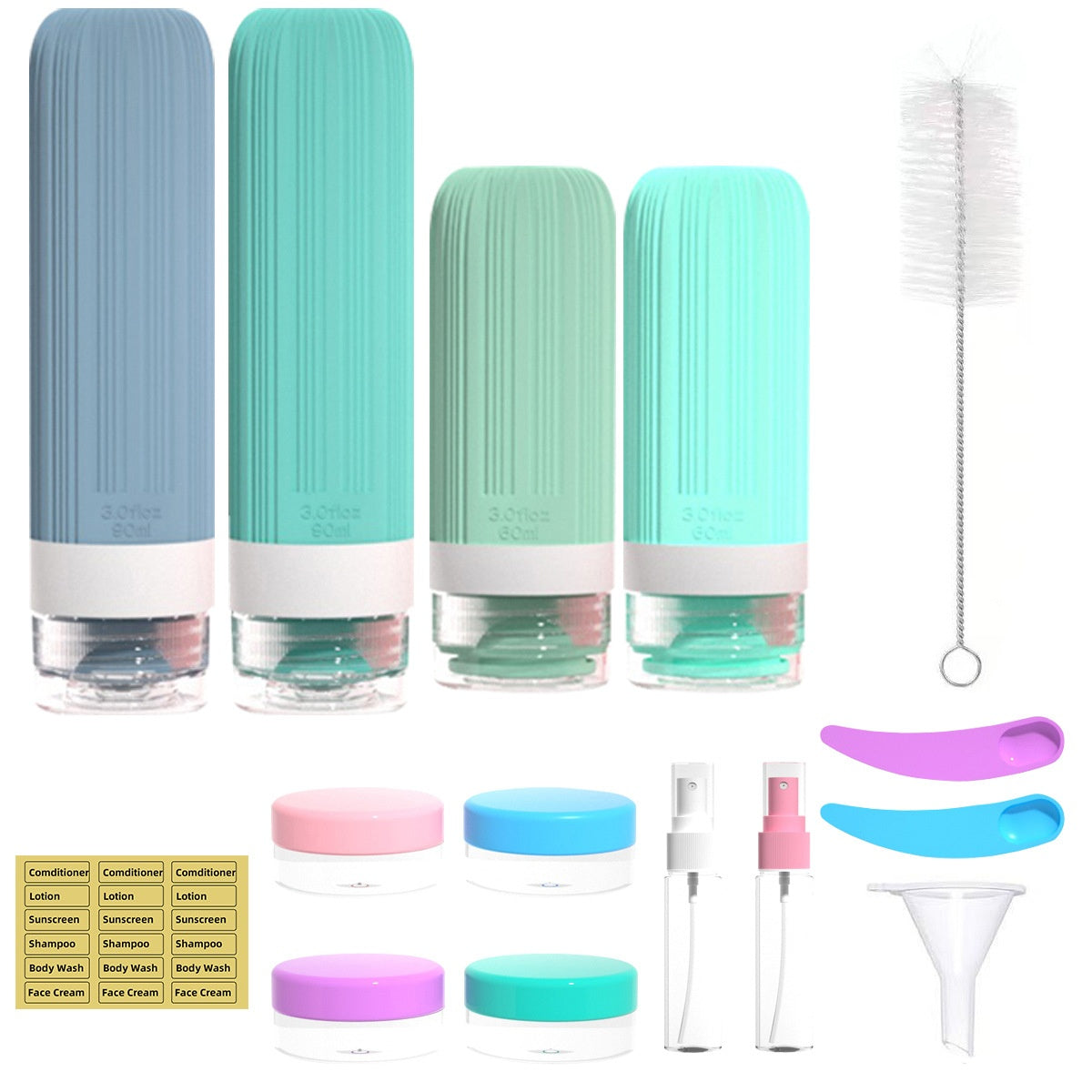 Leak Proof Travel Silicone Bottles Set 60ml 90ml Portable Containers for Shampoo Body Wash