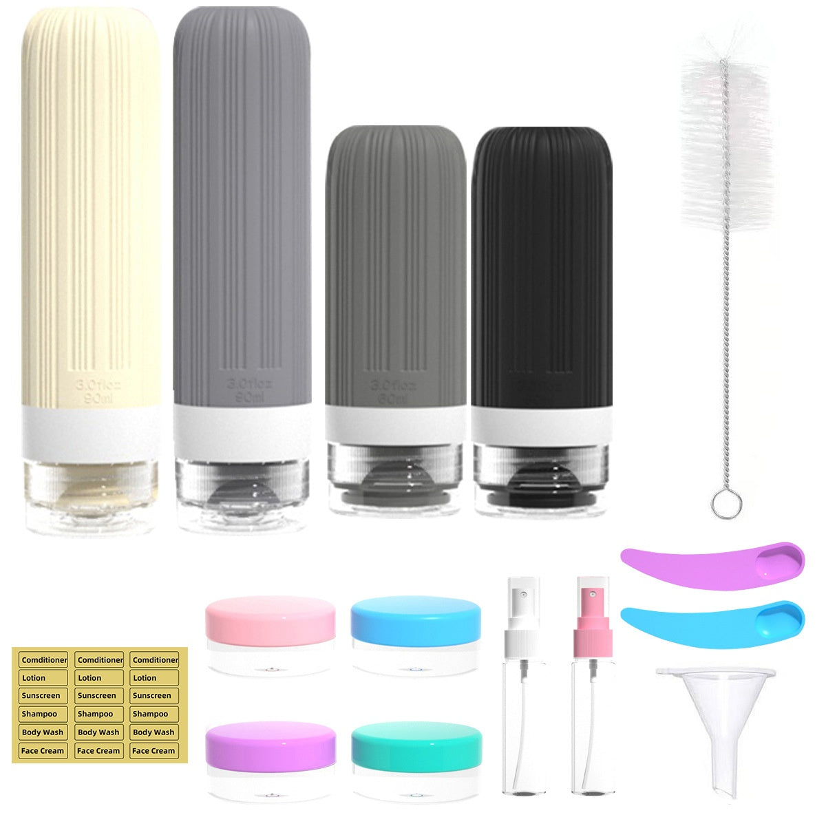 Leak Proof Travel Silicone Bottles Set 60ml 90ml Portable Containers for Shampoo Body Wash