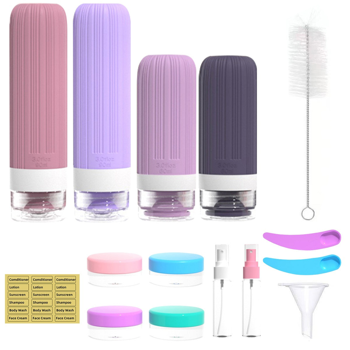 Leak Proof Travel Silicone Bottles Set 60ml 90ml Portable Containers for Shampoo Body Wash