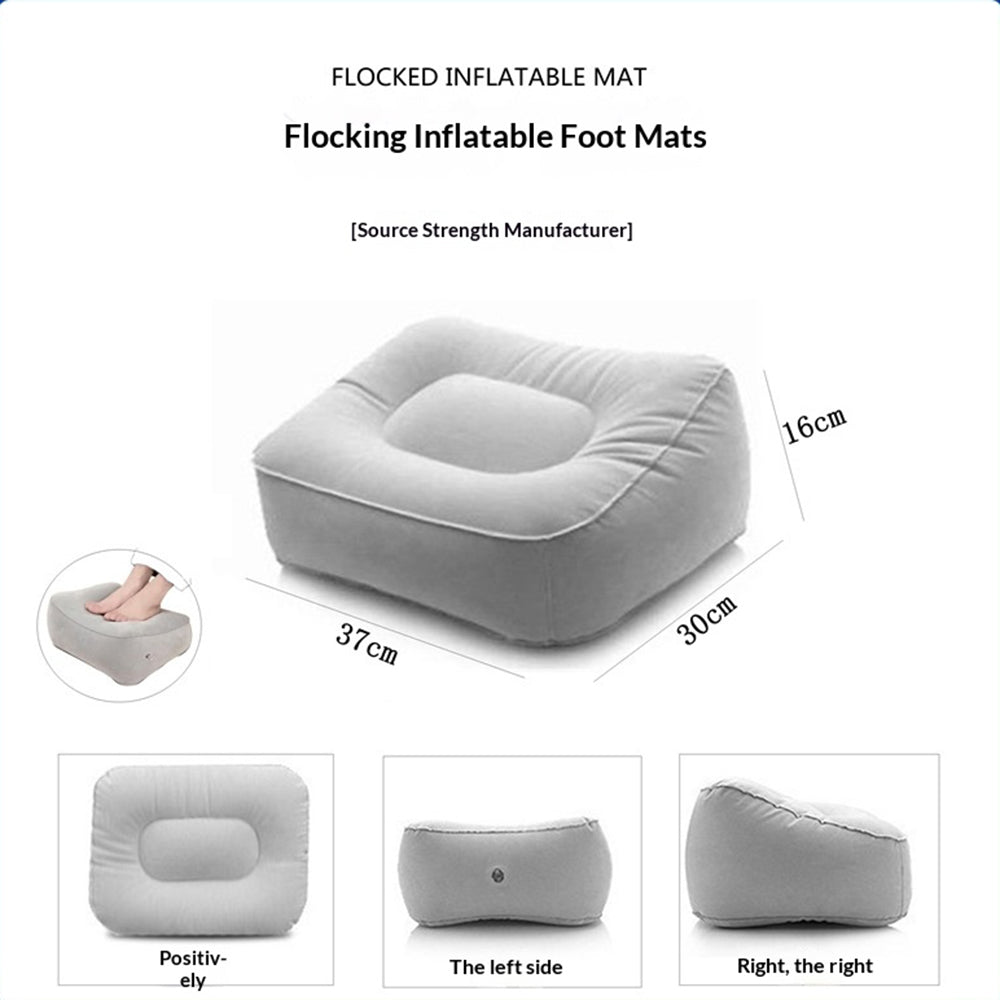 Single Layer Inflatable Footrest Pillow PVC Flocked Travel Foot Rest Air Cushion for Leg Up Relaxing