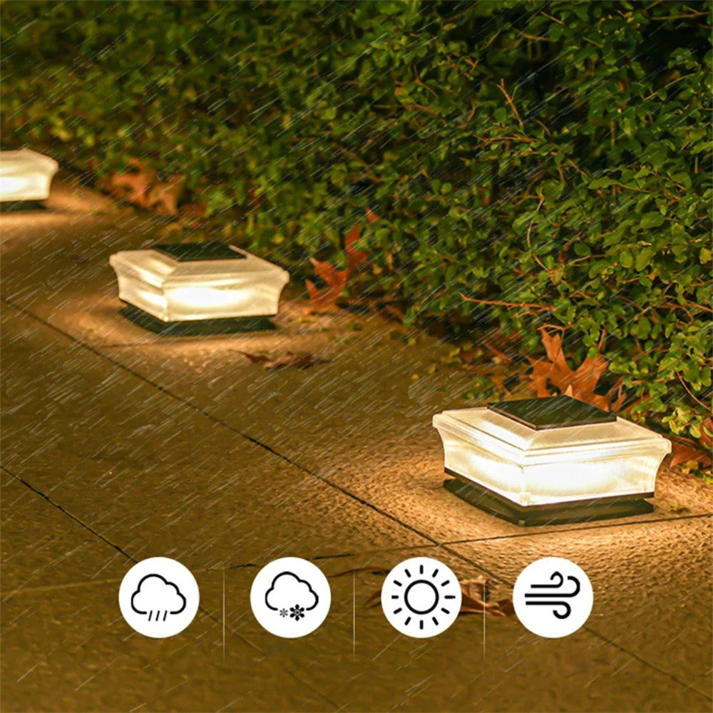 4-LED Fence Post Light Solar Powered Fence Post Cap Lamp for Deck, Patio, Garden
