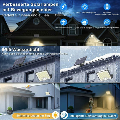 172 LED 300W Solar Powered Motion Sensor Light Outdoor Waterproof Smart Charging Wall Lamp