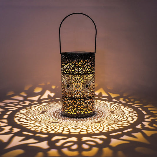 Solar Powered 3-Tier Hollow Out Projection Light Iron Art Decorative Hanging Lantern for Garden Patio