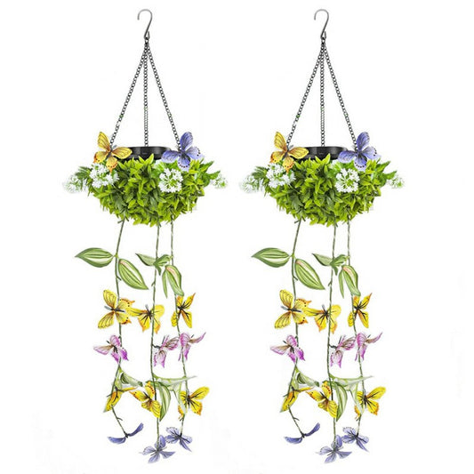 2Pcs Outdoor Solar Powered Butterfly Vine Lights Waterproof Artificial Hanging Plants Garden Patio Decor