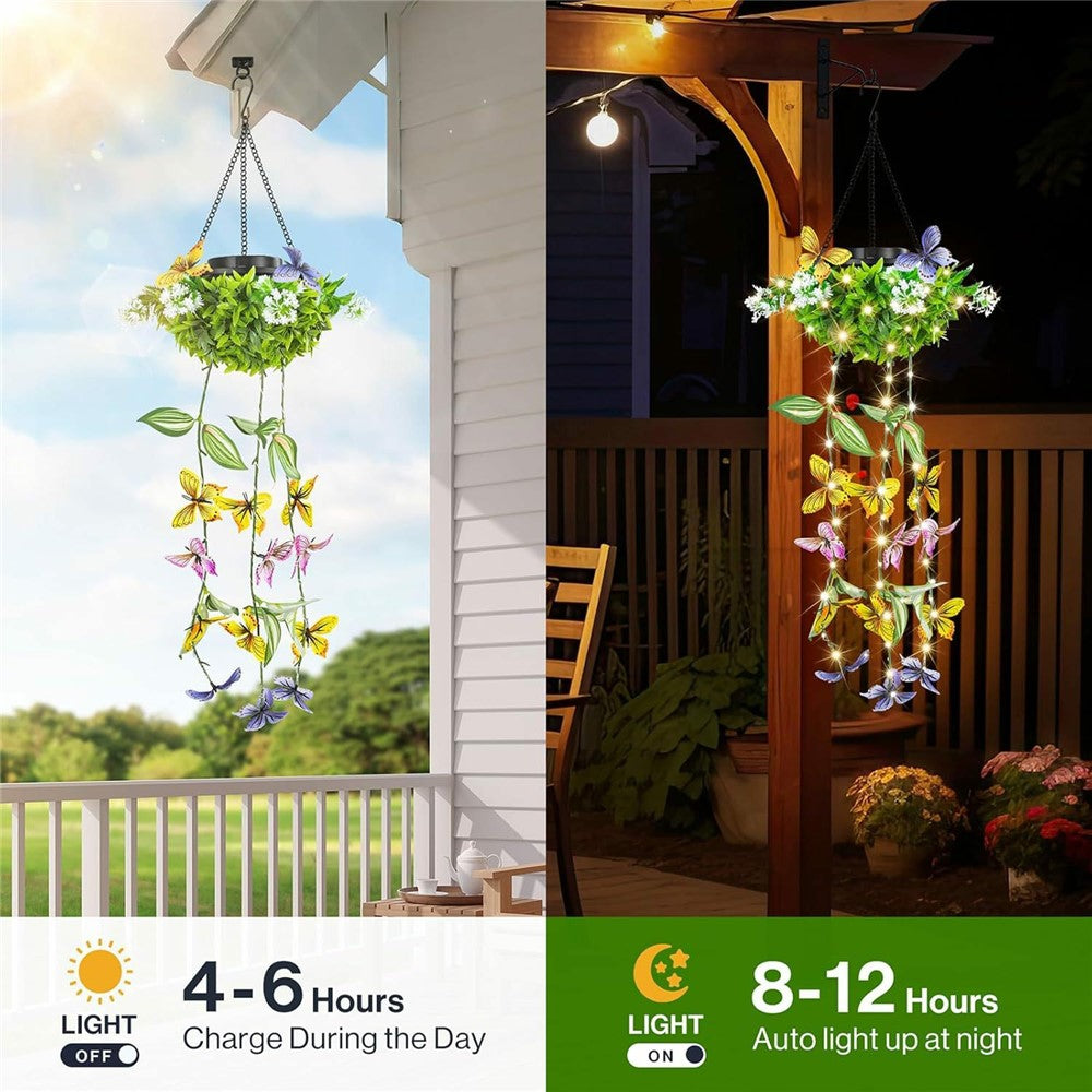 2Pcs Outdoor Solar Powered Butterfly Vine Lights Waterproof Artificial Hanging Plants Garden Patio Decor