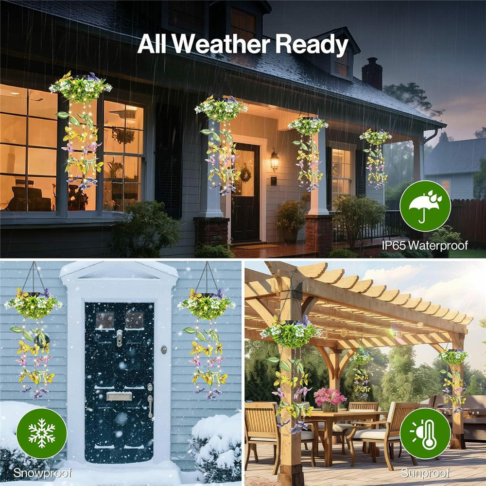 2Pcs Outdoor Solar Powered Butterfly Vine Lights Waterproof Artificial Hanging Plants Garden Patio Decor