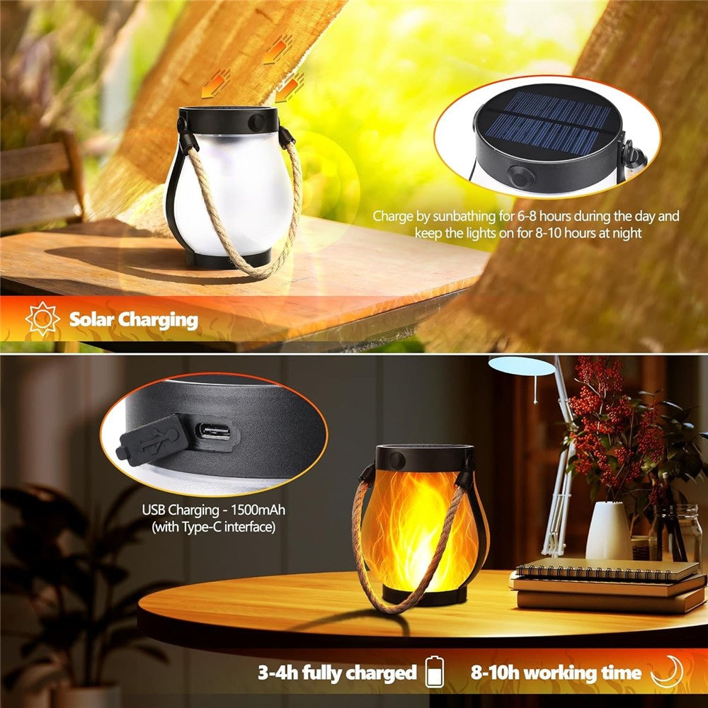 Solar Powered Flame Light Rope Hanging Outdoor Camping Lantern Garden Decor Lamp
