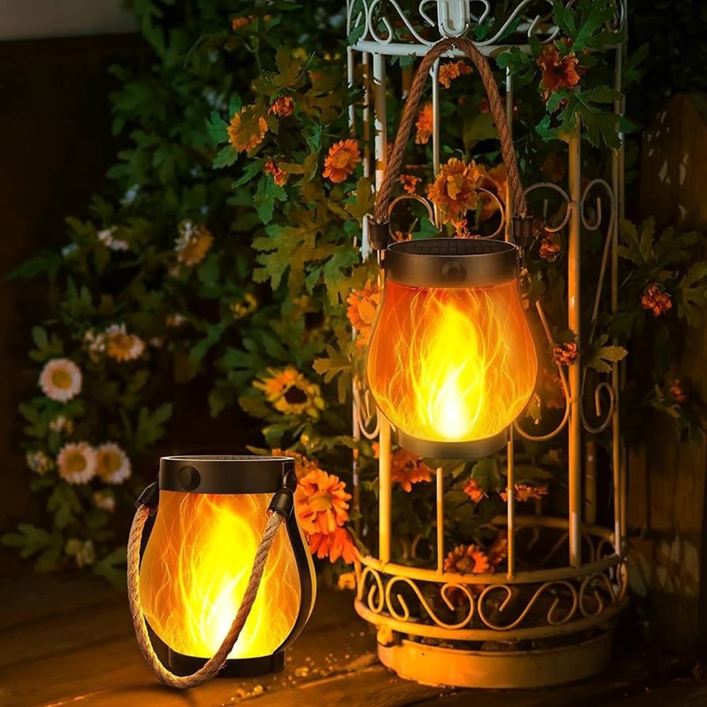 Solar Powered Flame Light Rope Hanging Outdoor Camping Lantern Garden Decor Lamp