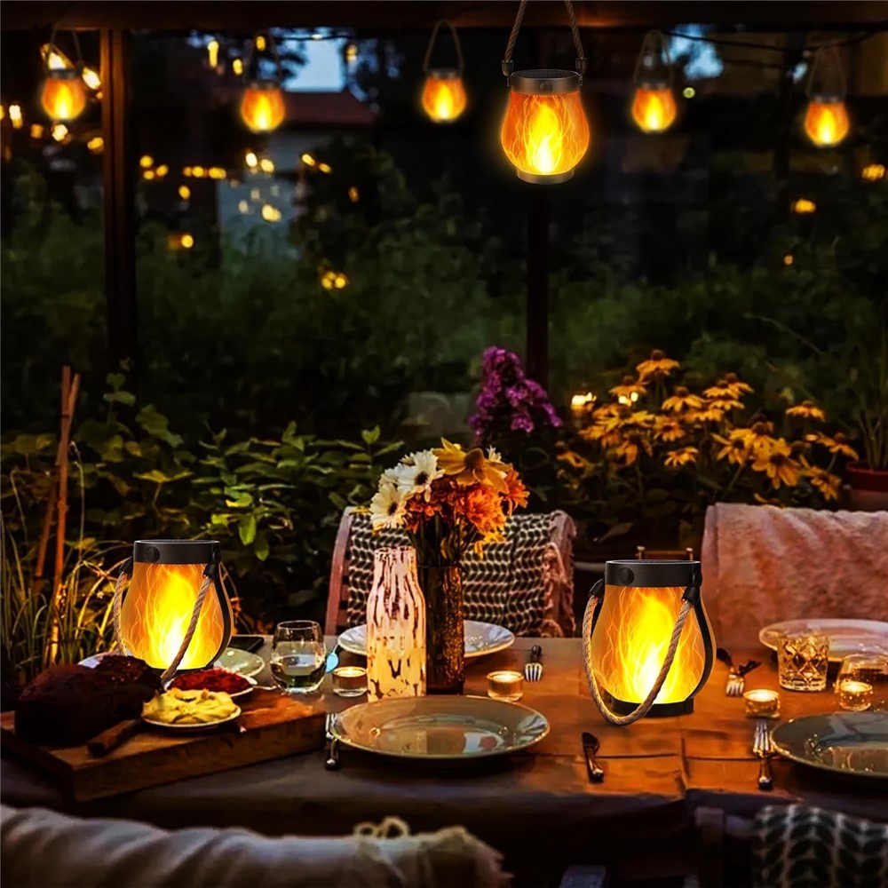 Solar Powered Flame Light Rope Hanging Outdoor Camping Lantern Garden Decor Lamp
