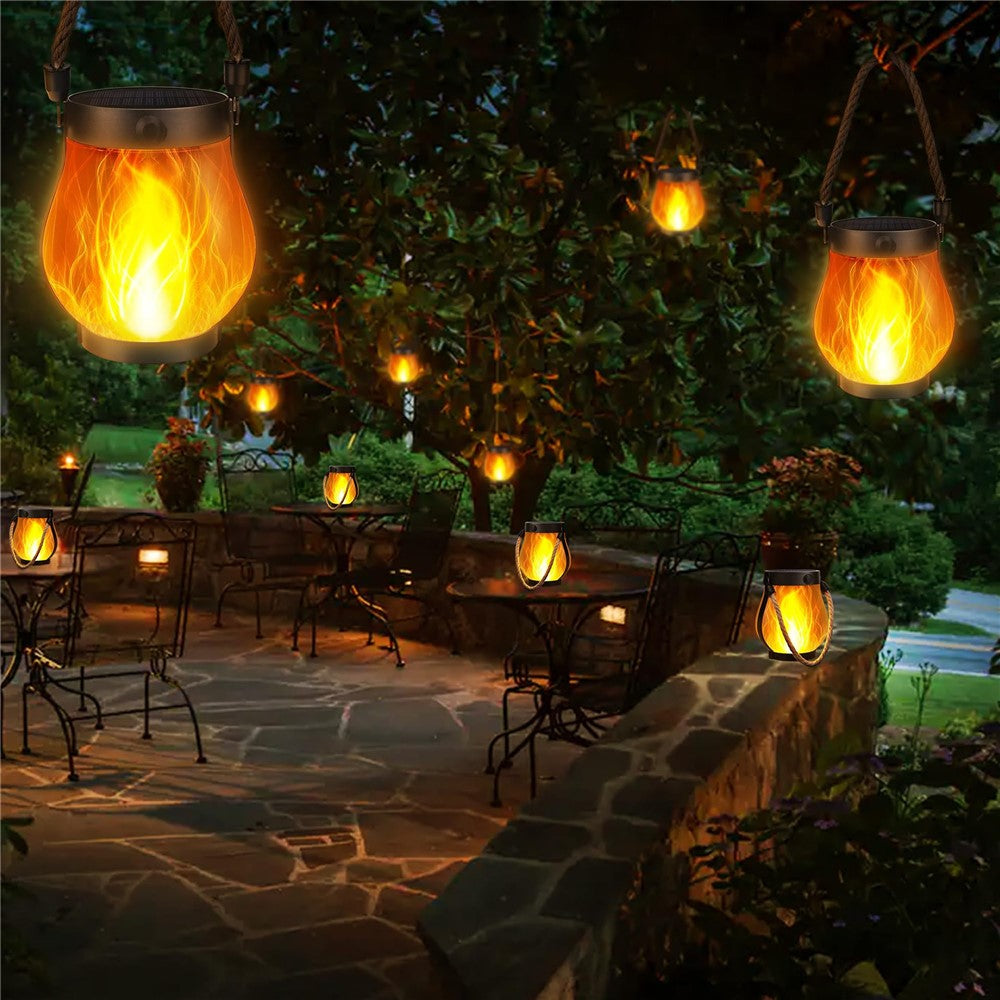 Solar Powered Flame Light Rope Hanging Outdoor Camping Lantern Garden Decor Lamp