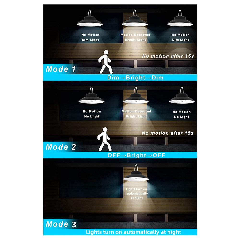 Single Head Solar Powered Pendant Light IP65 Waterproof Motion Sensor Hanging Garage Lamp with Remote Control