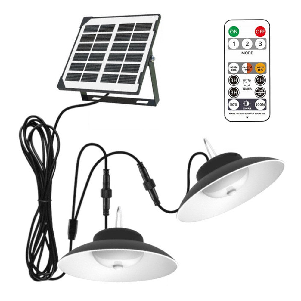 Double Head Solar Powered Pendant Light IP65 Waterproof Motion Sensor Hanging Garage Lamp with Remote Control