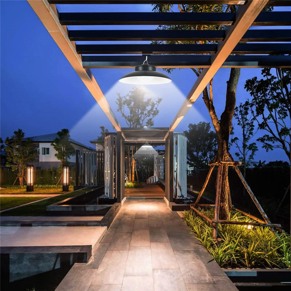 Double Head Solar Powered Pendant Light IP65 Waterproof Motion Sensor Hanging Garage Lamp with Remote Control