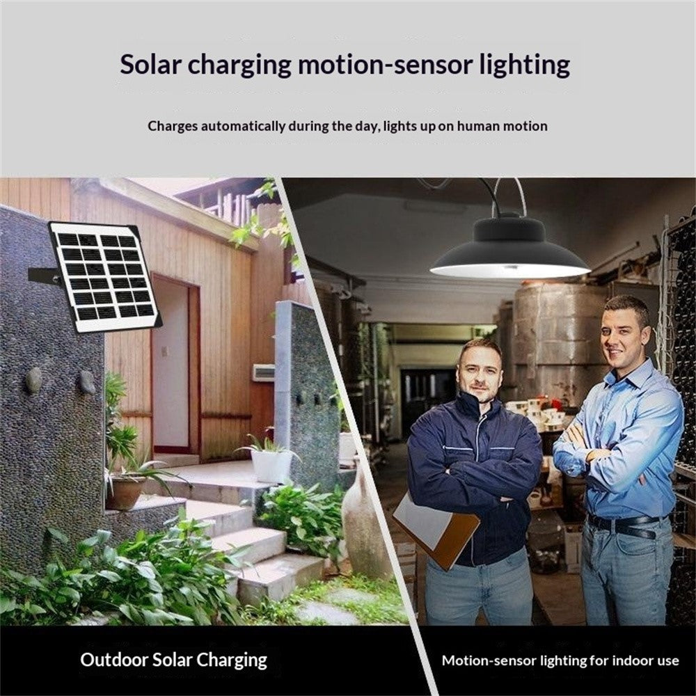 Double Head Solar Powered Pendant Light IP65 Waterproof Motion Sensor Hanging Garage Lamp with Remote Control