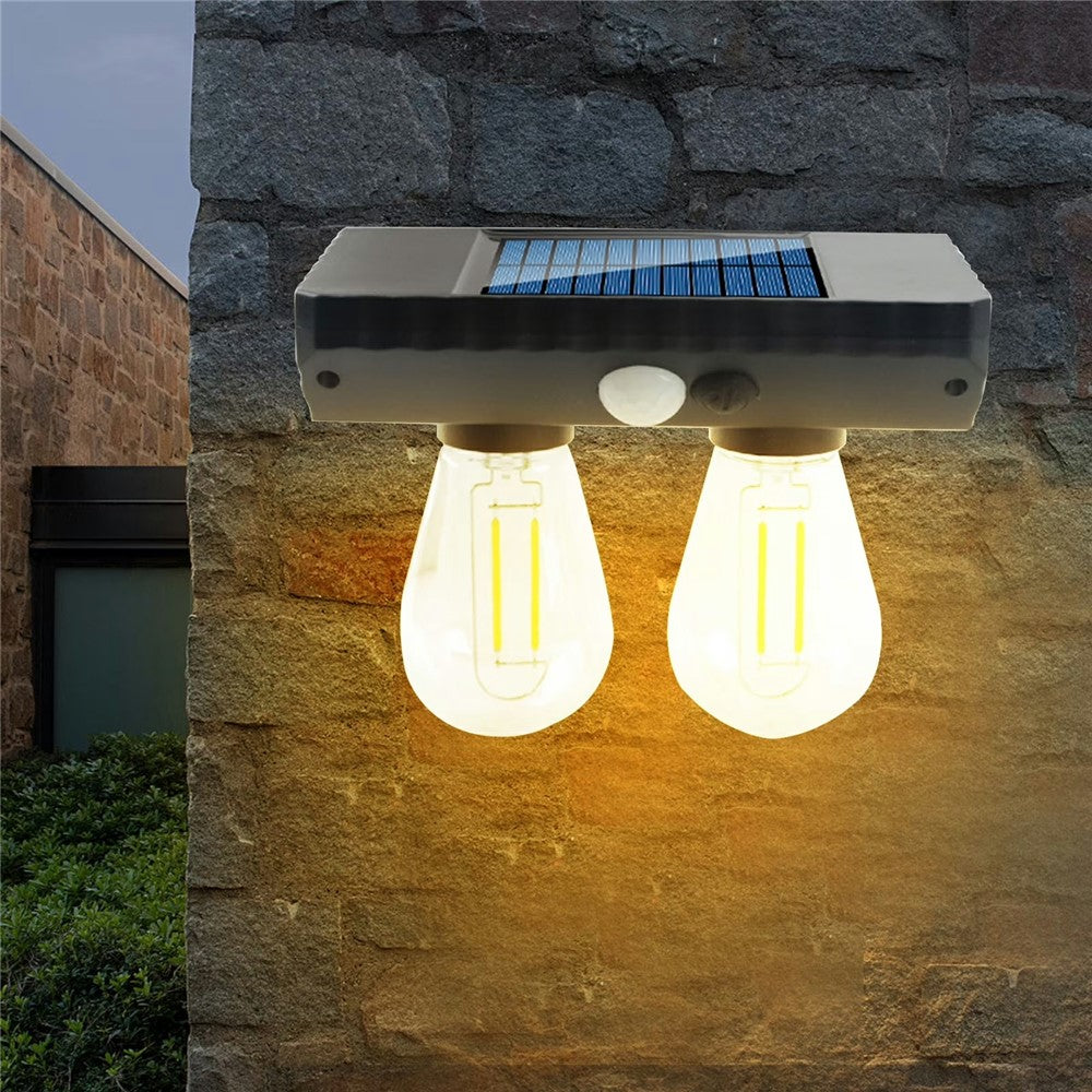 Dual Solar Tungsten Filament Bulb Light Outdoor Motion Sensor Wall Light Solar Powered LED Lamp