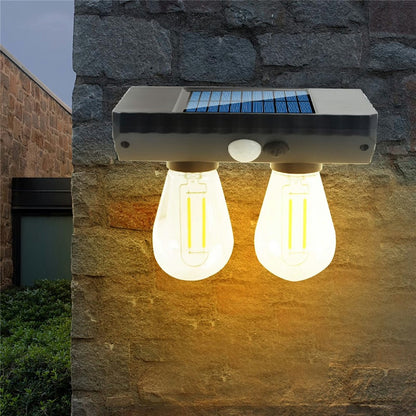 Dual Solar Tungsten Filament Bulb Light Outdoor Motion Sensor Wall Light Solar Powered LED Lamp