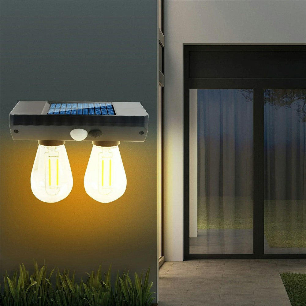 Dual Solar Tungsten Filament Bulb Light Outdoor Motion Sensor Wall Light Solar Powered LED Lamp