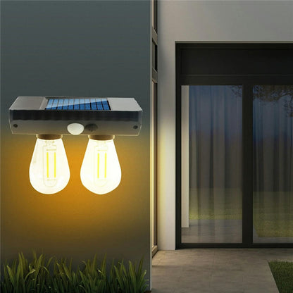 Dual Solar Tungsten Filament Bulb Light Outdoor Motion Sensor Wall Light Solar Powered LED Lamp