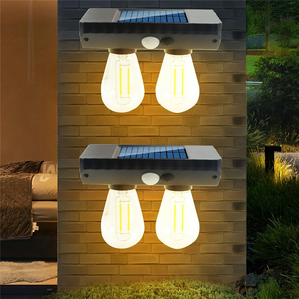 Dual Solar Tungsten Filament Bulb Light Outdoor Motion Sensor Wall Light Solar Powered LED Lamp