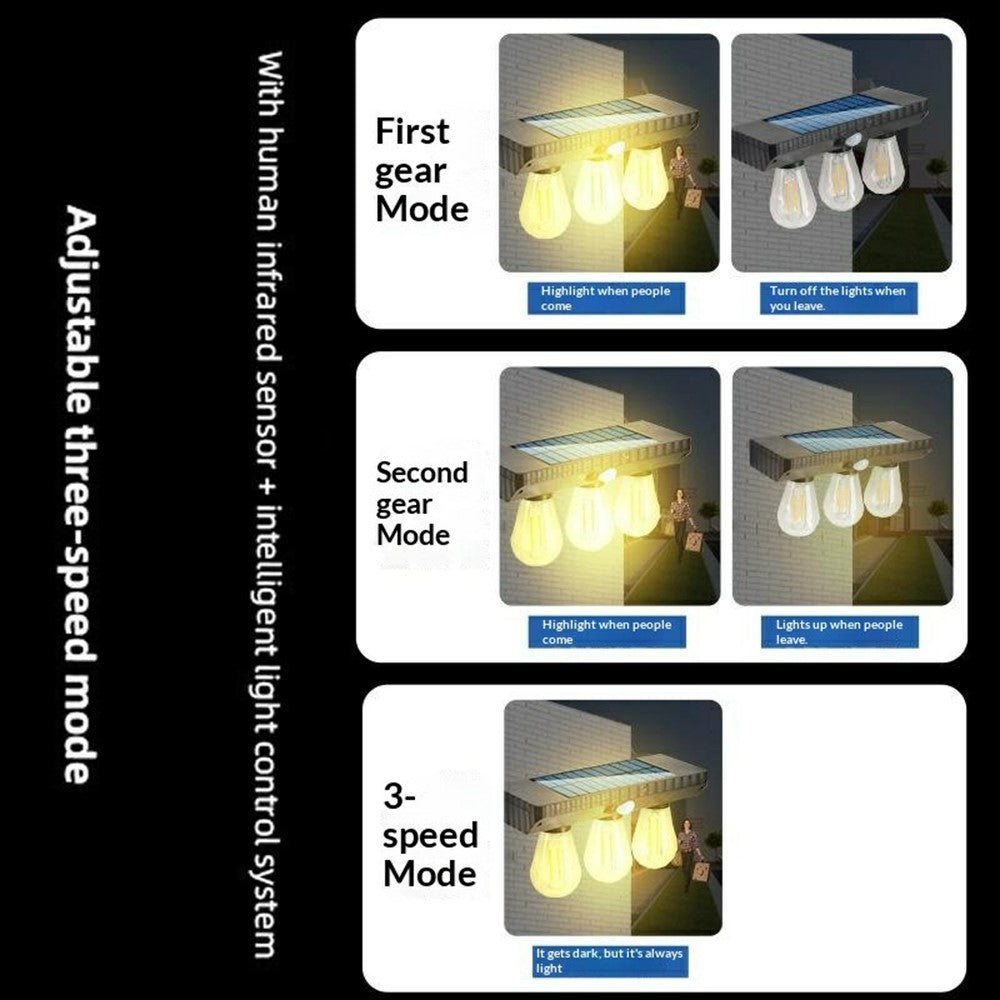3 Solar Tungsten Filament Bulb Light Outdoor Motion Sensor Wall Light Solar Powered LED Lamp