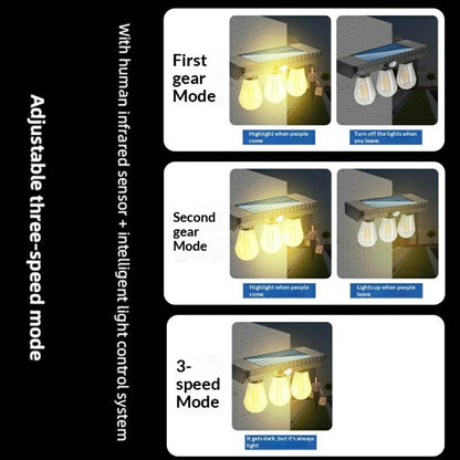 3 Solar Tungsten Filament Bulb Light Outdoor Motion Sensor Wall Light Solar Powered LED Lamp