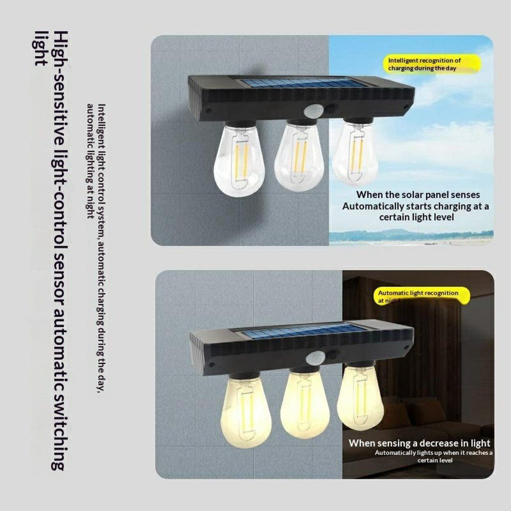 3 Solar Tungsten Filament Bulb Light Outdoor Motion Sensor Wall Light Solar Powered LED Lamp