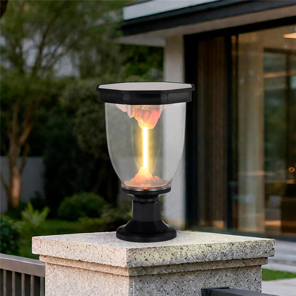 Flaming Mountain Effect Solar Pillar Light Outdoor Garden COB Post Cap Lamp for Patio / Pathway Decoration