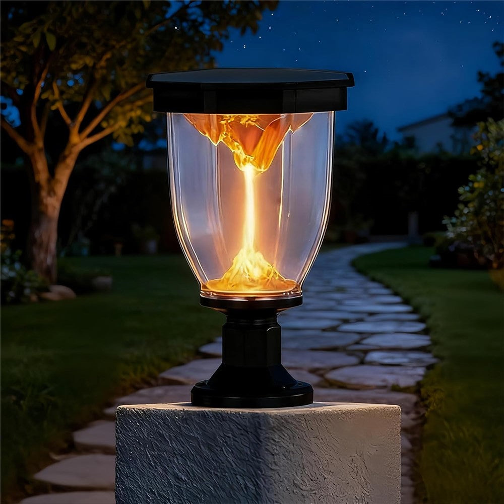 Flaming Mountain Effect Solar Pillar Light Outdoor Garden COB Post Cap Lamp for Patio / Pathway Decoration