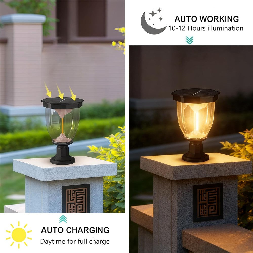 Flaming Mountain Effect Solar Pillar Light Outdoor Garden COB Post Cap Lamp for Patio / Pathway Decoration