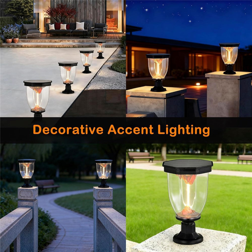 Flaming Mountain Effect Solar Pillar Light Outdoor Garden COB Post Cap Lamp for Patio / Pathway Decoration