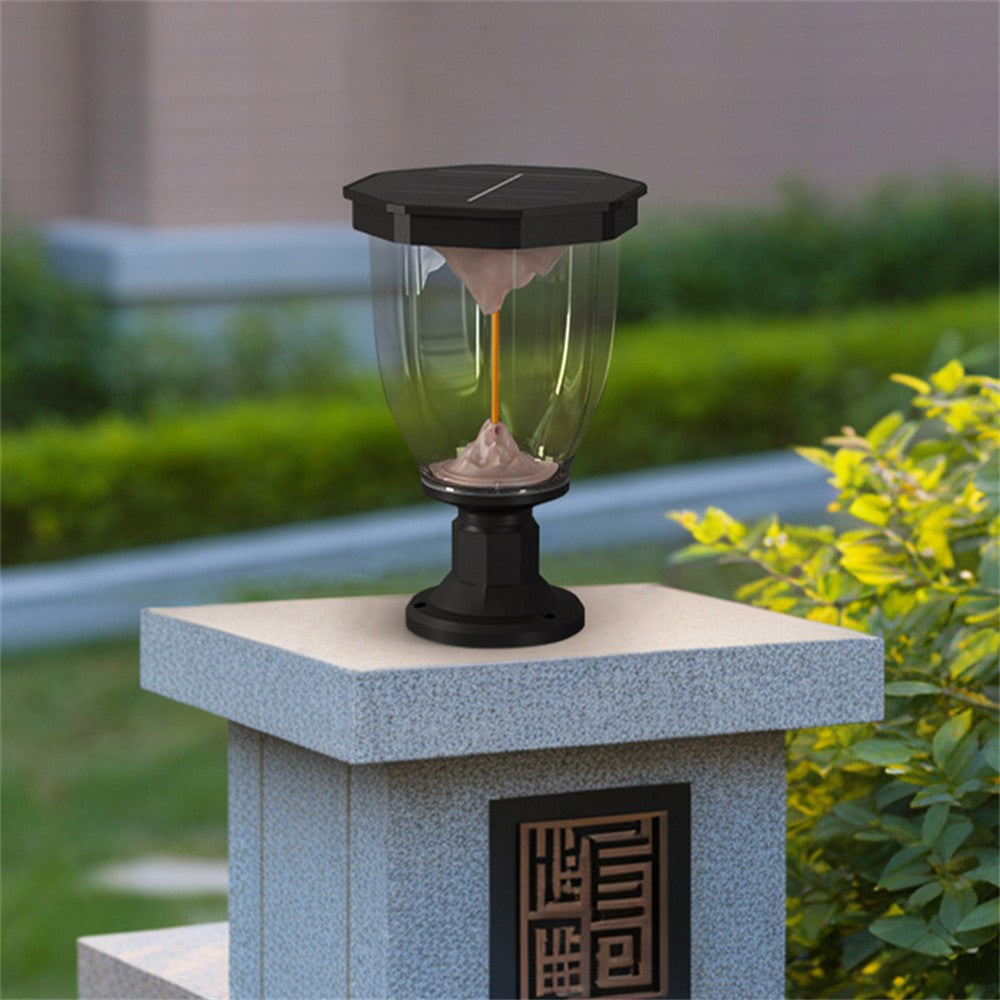 Flaming Mountain Effect Solar Pillar Light Outdoor Garden COB Post Cap Lamp for Patio / Pathway Decoration