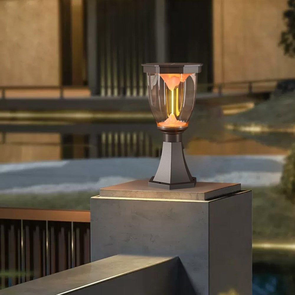 COB Pillar Lamp with Trophy Base Flaming Mountain Effect Solar Post Light for Garden  /  Patio  /  Pathway