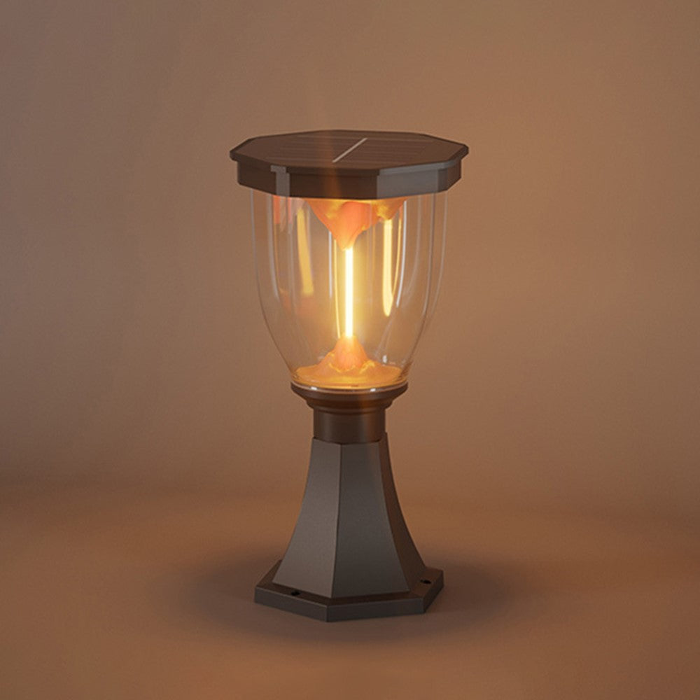 COB Pillar Lamp with Trophy Base Flaming Mountain Effect Solar Post Light for Garden  /  Patio  /  Pathway