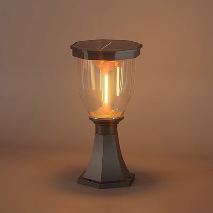 COB Pillar Lamp with Trophy Base Flaming Mountain Effect Solar Post Light for Garden  /  Patio  /  Pathway