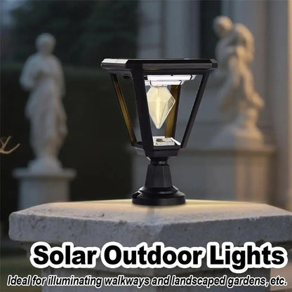 Solar Garden Light 30W 2700K Warm White COB Villa Outdoor Post Landscape Lamp with Base