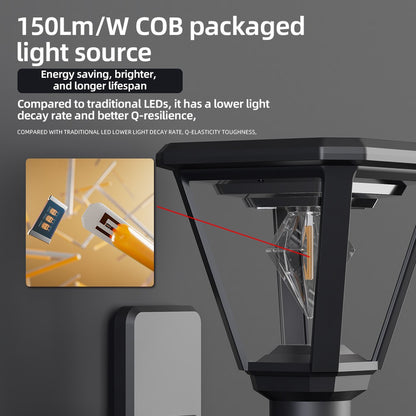 Solar Garden Light 30W 2700K Warm White COB Villa Outdoor Post Landscape Lamp with Base