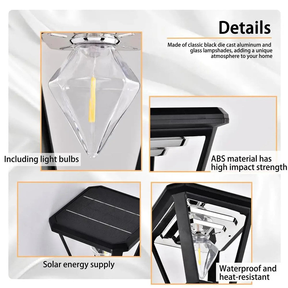 Solar Garden Light 30W 2700K Warm White COB Villa Outdoor Post Landscape Lamp with Base