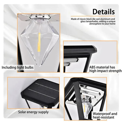 Solar Garden Light 30W 2700K Warm White COB Villa Outdoor Post Landscape Lamp with Base