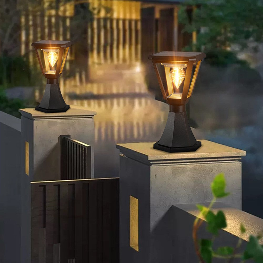 Solar Powered Post Cap Light with Trophy Base 30W 2700K Warm White COB Outdoor Garden Pillar Landscape Lamp