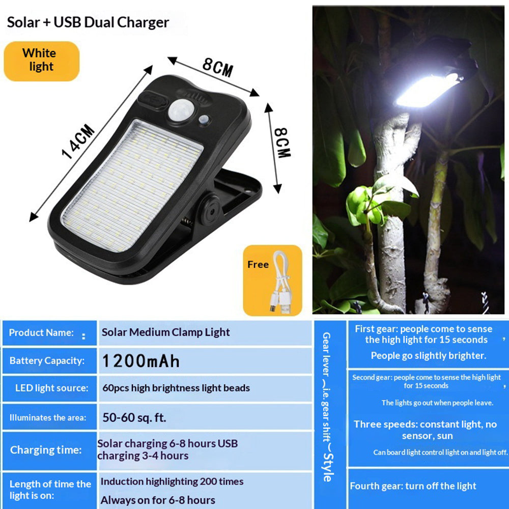 Clip-on Solar Light IP44 Waterproof 60-LED Motion Sensor Wall Lamp for Outdoor Garden