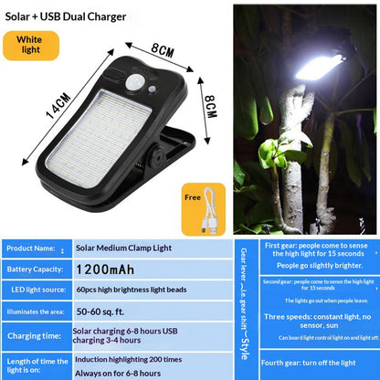 Clip-on Solar Light IP44 Waterproof 60-LED Motion Sensor Wall Lamp for Outdoor Garden