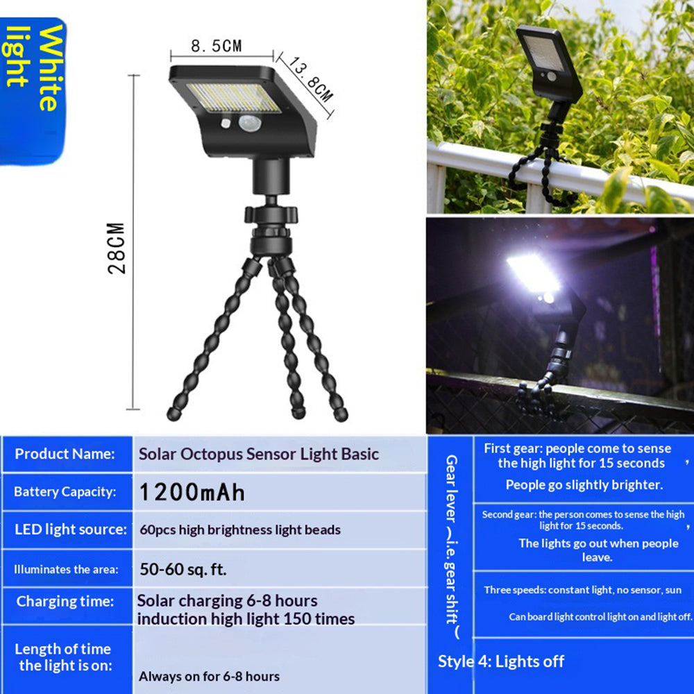 Outdoor Solar Powered Octopus Light IP44 Waterproof 60-LED Motion Sensor Garden Wall Light