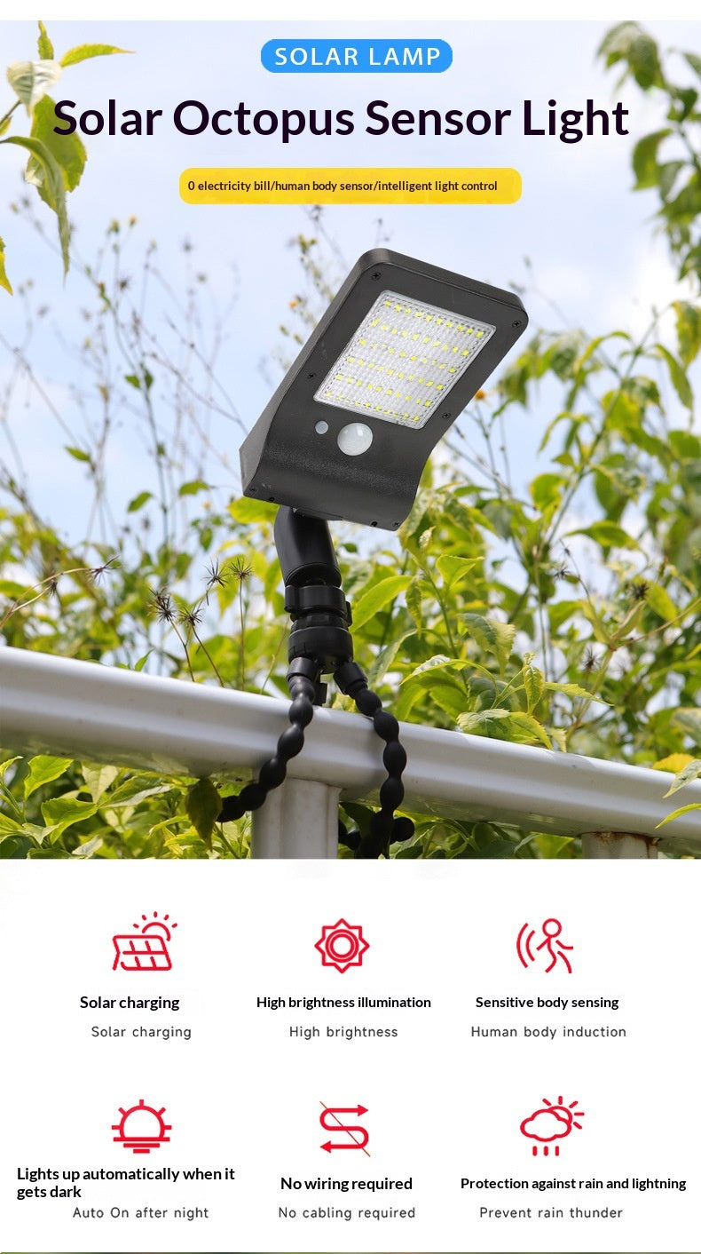 Outdoor Solar Powered Octopus Light IP44 Waterproof 60-LED Motion Sensor Garden Wall Light