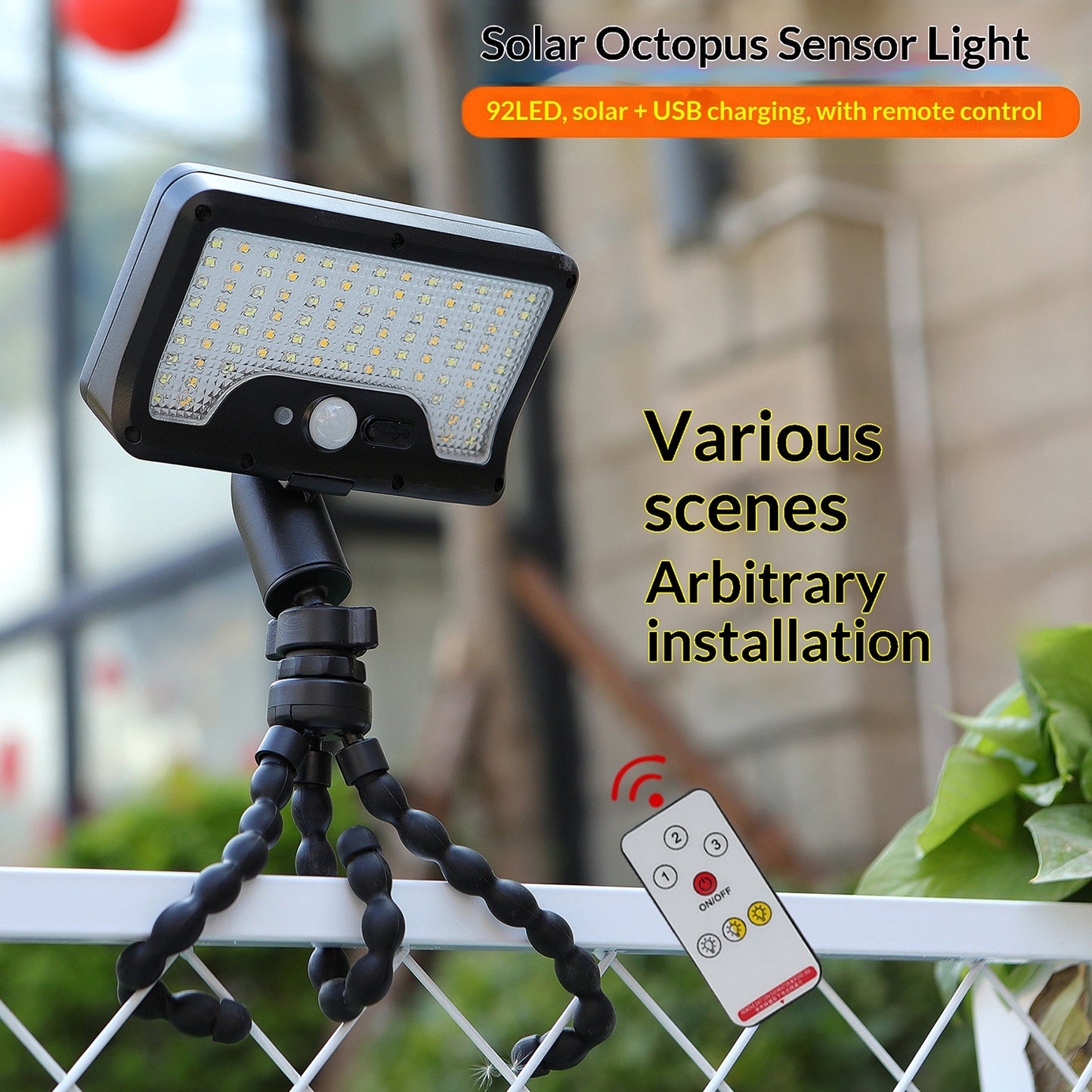 Solar Outdoor Garden Light Flexible Octopus Mount Motion Sensor LED Wall Light with Remote for Villa Yard