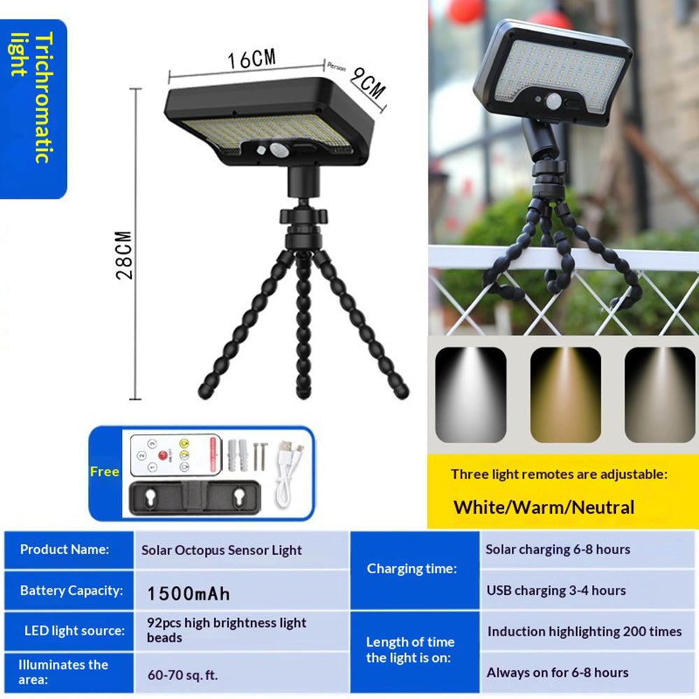 Solar Outdoor Garden Light Flexible Octopus Mount Motion Sensor LED Wall Light with Remote for Villa Yard