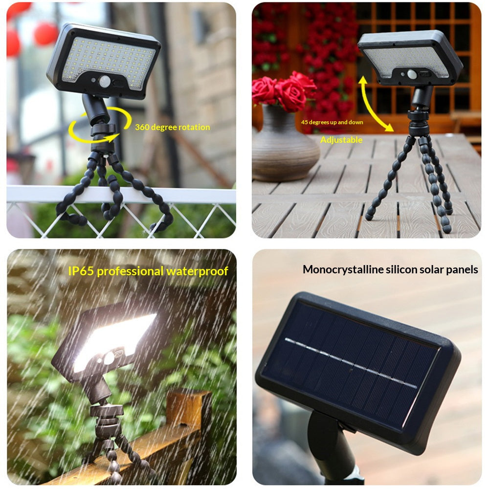 Waterproof 92-LED Solar Garden Light Outdoor Motion Sensor Path Wall Light with Flexible Octopus Mount